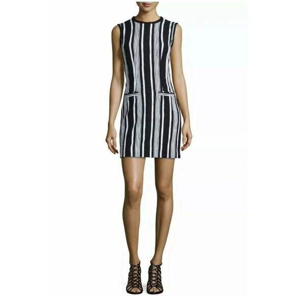 Carven Fancy Striped Woven Tweed Textured Sleeveless Shift Dress‎ Size 38 - Picture 1 of 12